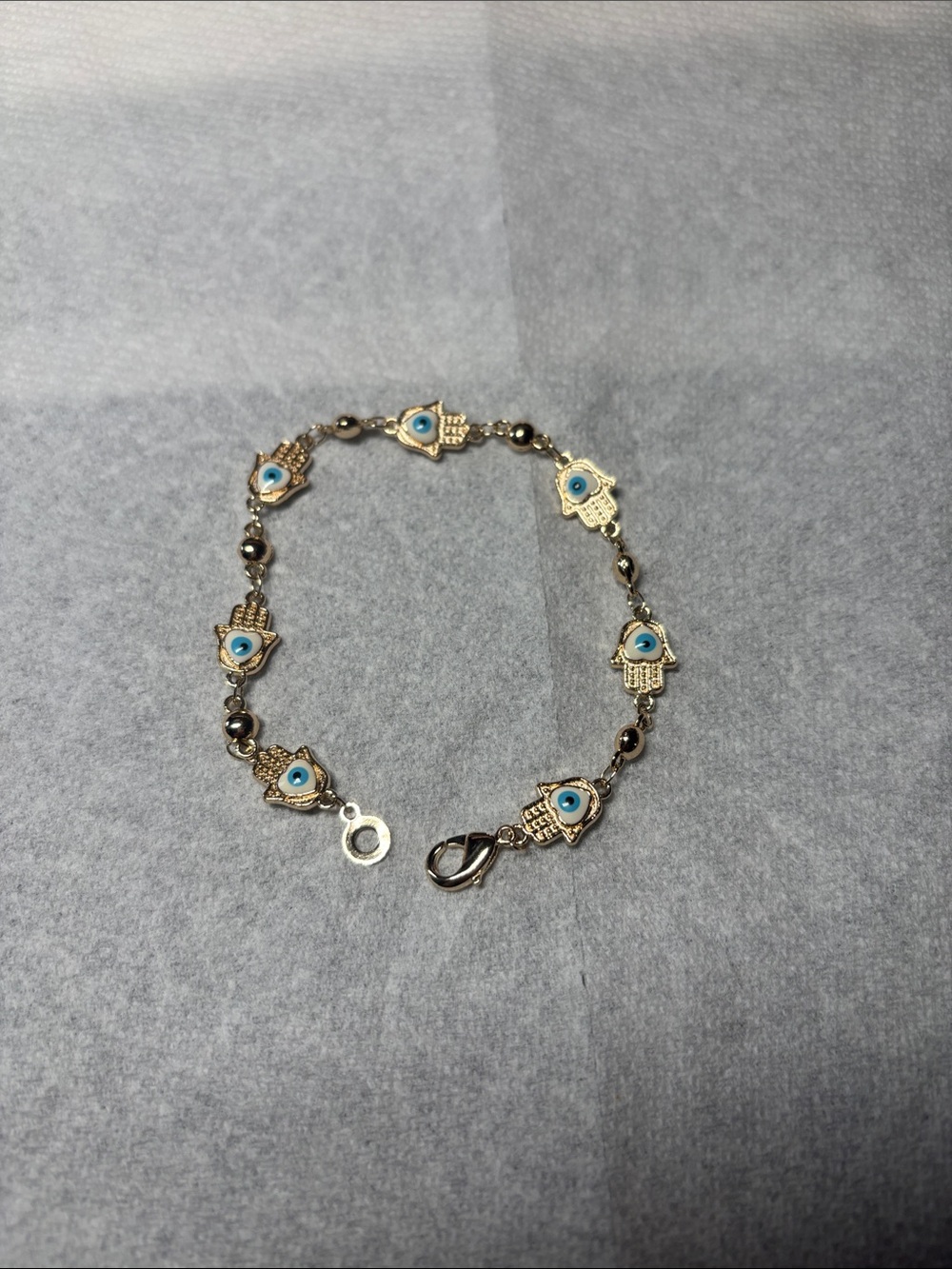 Gold Hamsa Hand Blue Evil Eye Bracelet - Women Jewelry